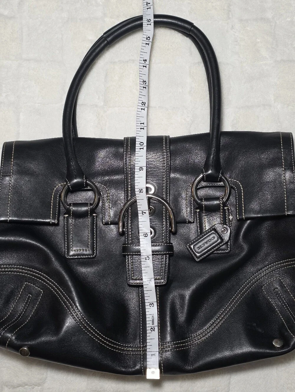 VINTAGE COACH HAMPTON SOHO FLAP SATCHEL BLACK LEATHER + SILVER HARDWARE (8A11)